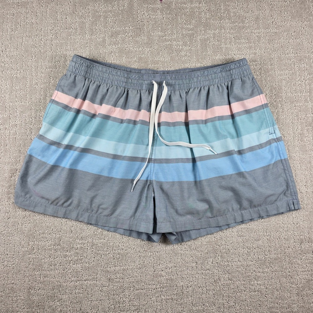 Chubbies Mens XXL Swim Trunks Grey Blue Striped Mesh Liner Drawstring Pool Beach